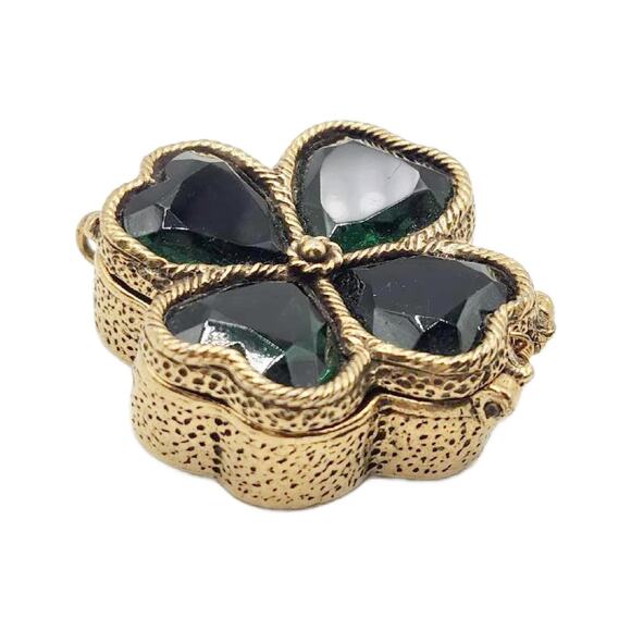 Vintage Clover Shamrock Pill Box Pendant - Picture 8 of 11